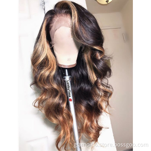 Highlight 1B Honey Brown Color Straight Human Hair Lace Front Wig Virgin Brazilian Hair Highlight Wig Transparent HD Frontal Wig
